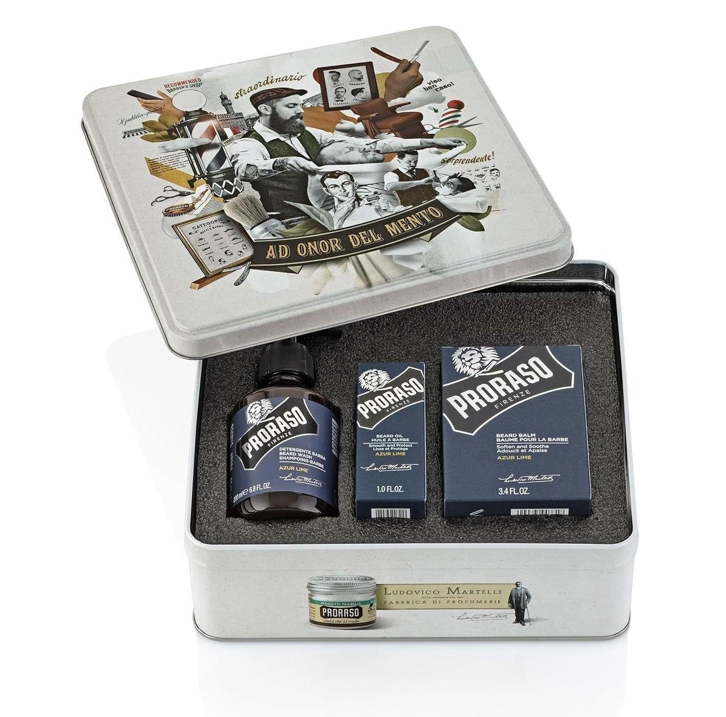 Подарунковий набір для бороди Proraso Azur Lime Beard Kit в металевій коробці (8004395006915)