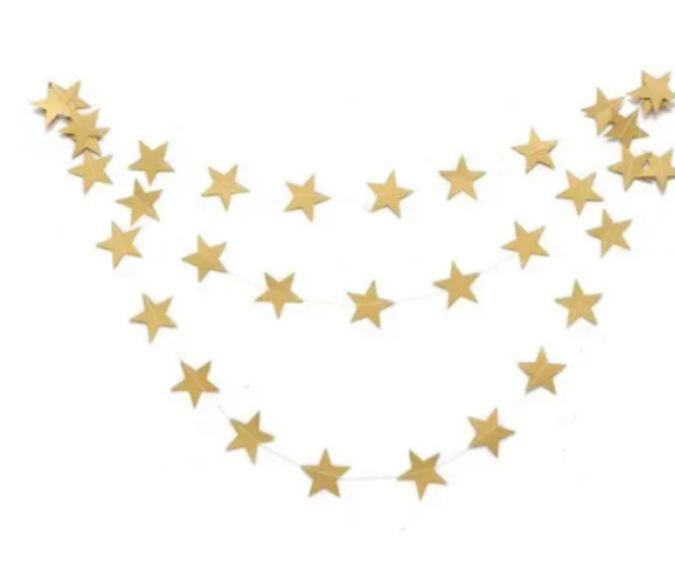 Гірлянда зірочки на нитці 4 м x 10 см Золотистий матовий (25880)