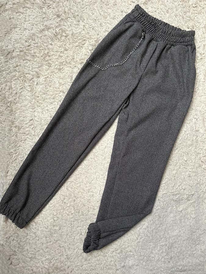 Джогеры для девочки Мелкая елочка 0910 теплые кашемировые 140 см Серый (158878)