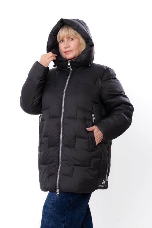 Куртка зимова стьобана жіноча оверсайз крою плюс сайз Носи Своє плюс сайз р. 54 Чорний (16204)