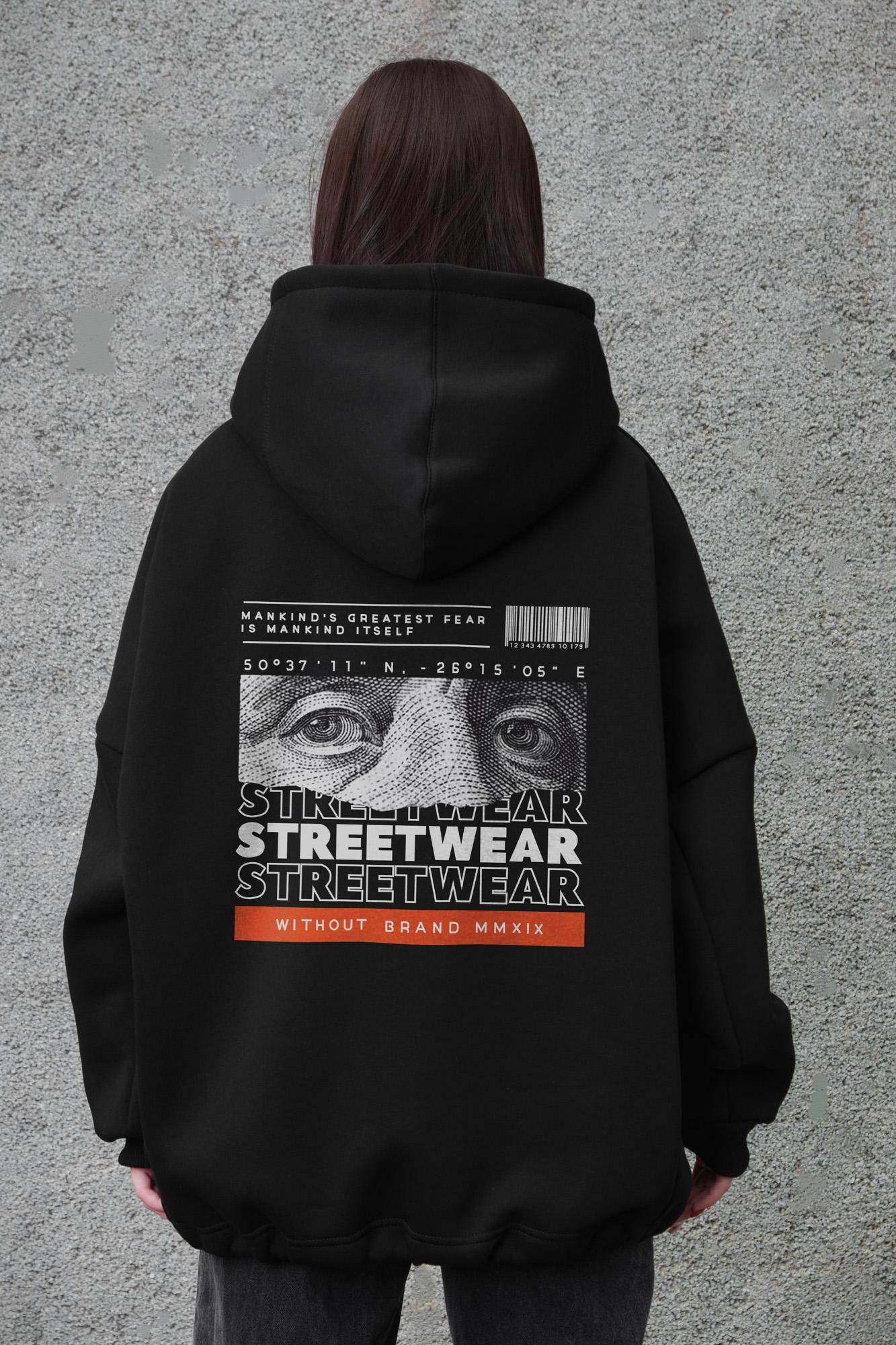 Худі жіноче Without на флісі з капюшоном та принтом Streetwear оверсайз Black (8049377)