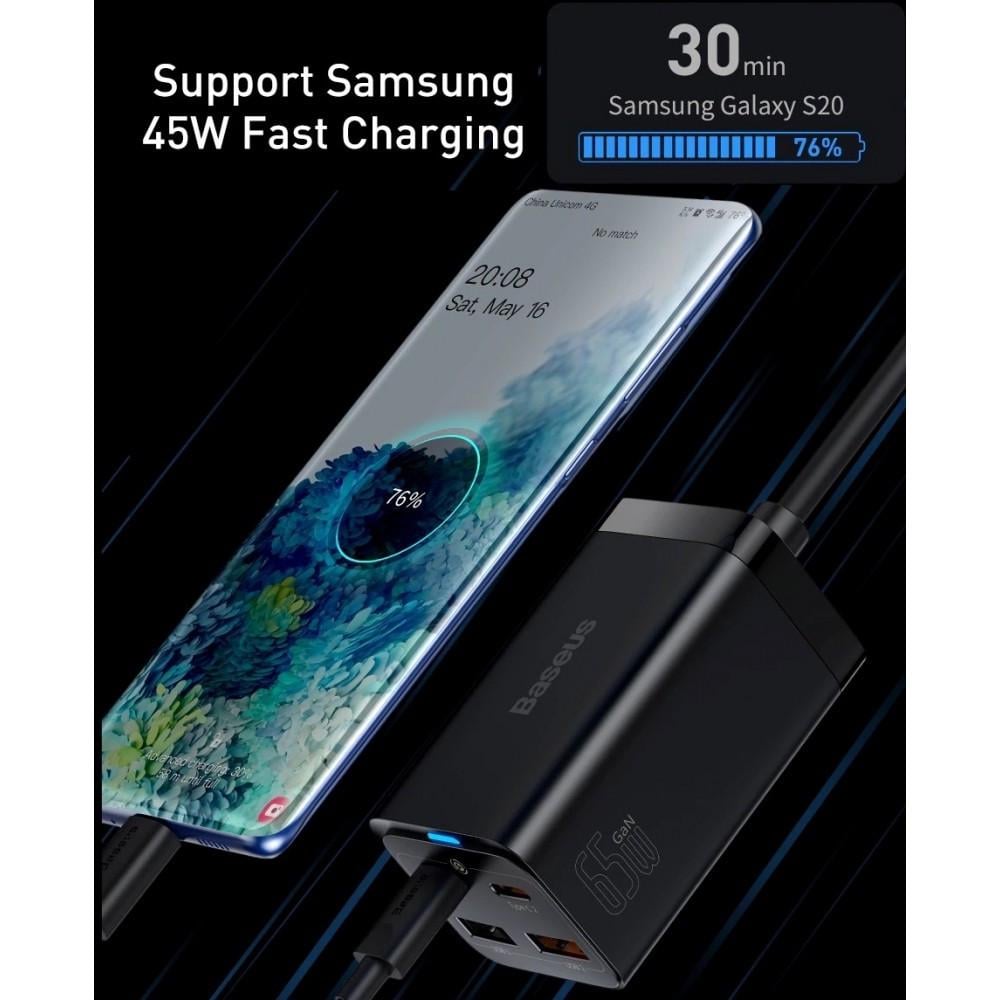 Зарядний пристрій мережевий BASEUS GaN3 Pro Desktop Fast Charger 2 Type-C/2 USB 65W Black (25397400) - фото 9 Зарядний пристрій мережевий BASEUS GaN3 Pro Desktop Fast Charger 2 Type-C/2 USB 65W Black (25397400) - фото 9