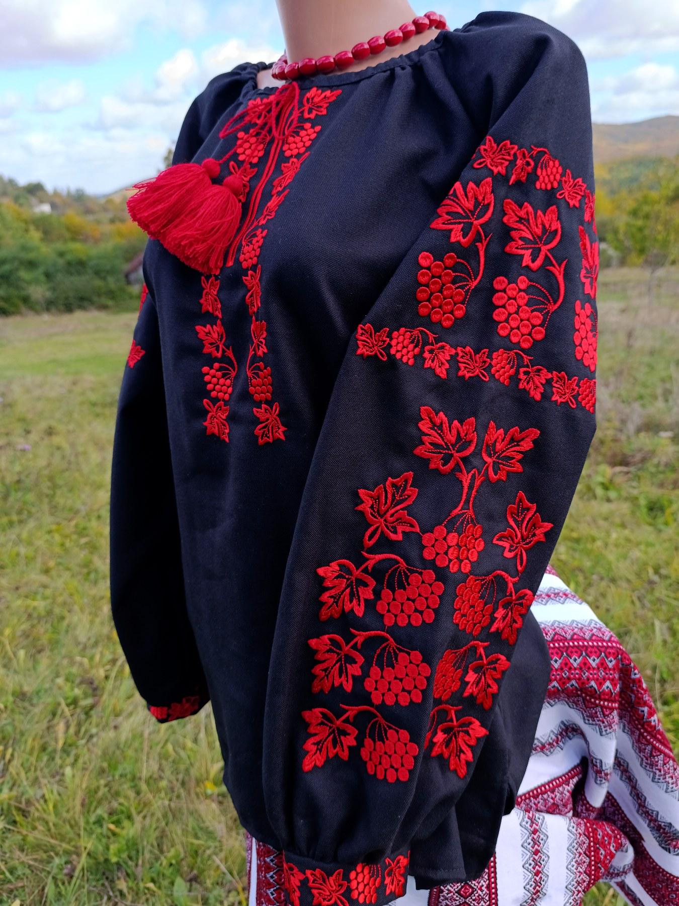 Вишиванка жіноча Червона Калина натуральному домотканому полотні р. 60 Чорний (2411640813) - фото 3 Вишиванка жіноча Червона Калина натуральному домотканому полотні р. 60 Чорний (2411640813) - фото 3
