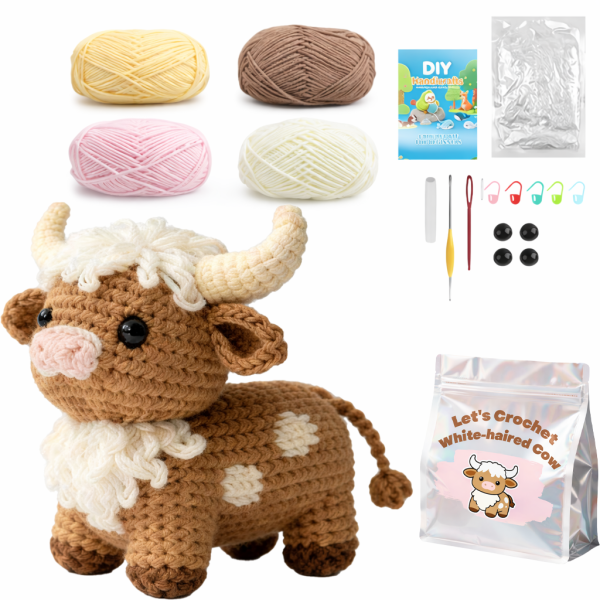 Набір для в'язання гачком для початківців Бичок пряжа/гачки/відео-інструкції 14 см Коричневий (32514748)