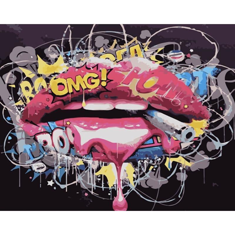 Картина по номерам Strateg Премиум Поп-арт губы с лаком и 40х50 см (GS1532)