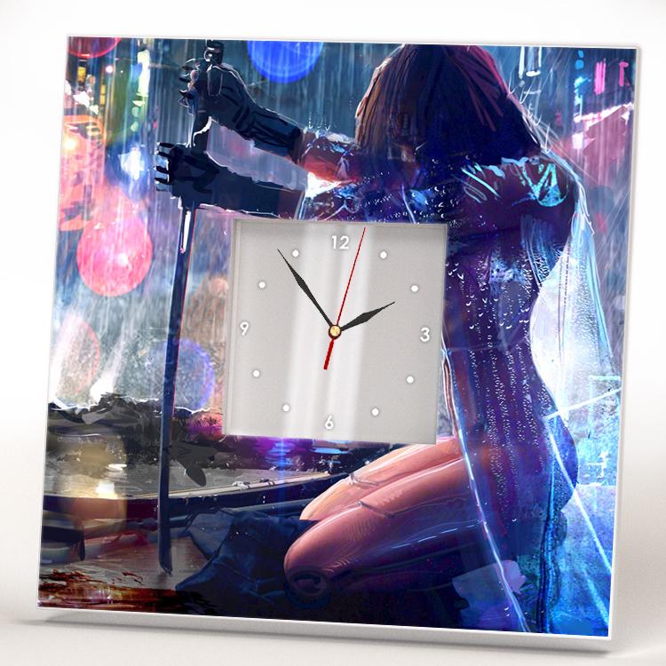 Часы Девушка с мечом 260x260 мм (C03623)