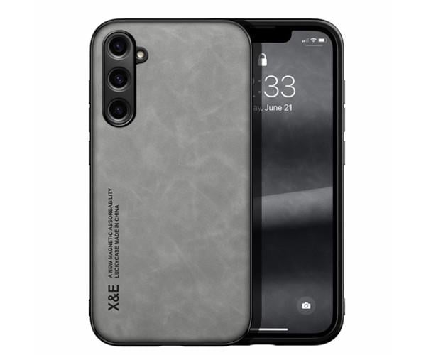 Кожаный чехол - накладка X&E для Samsung Galaxy S23 FE с металлической вставкой Серый