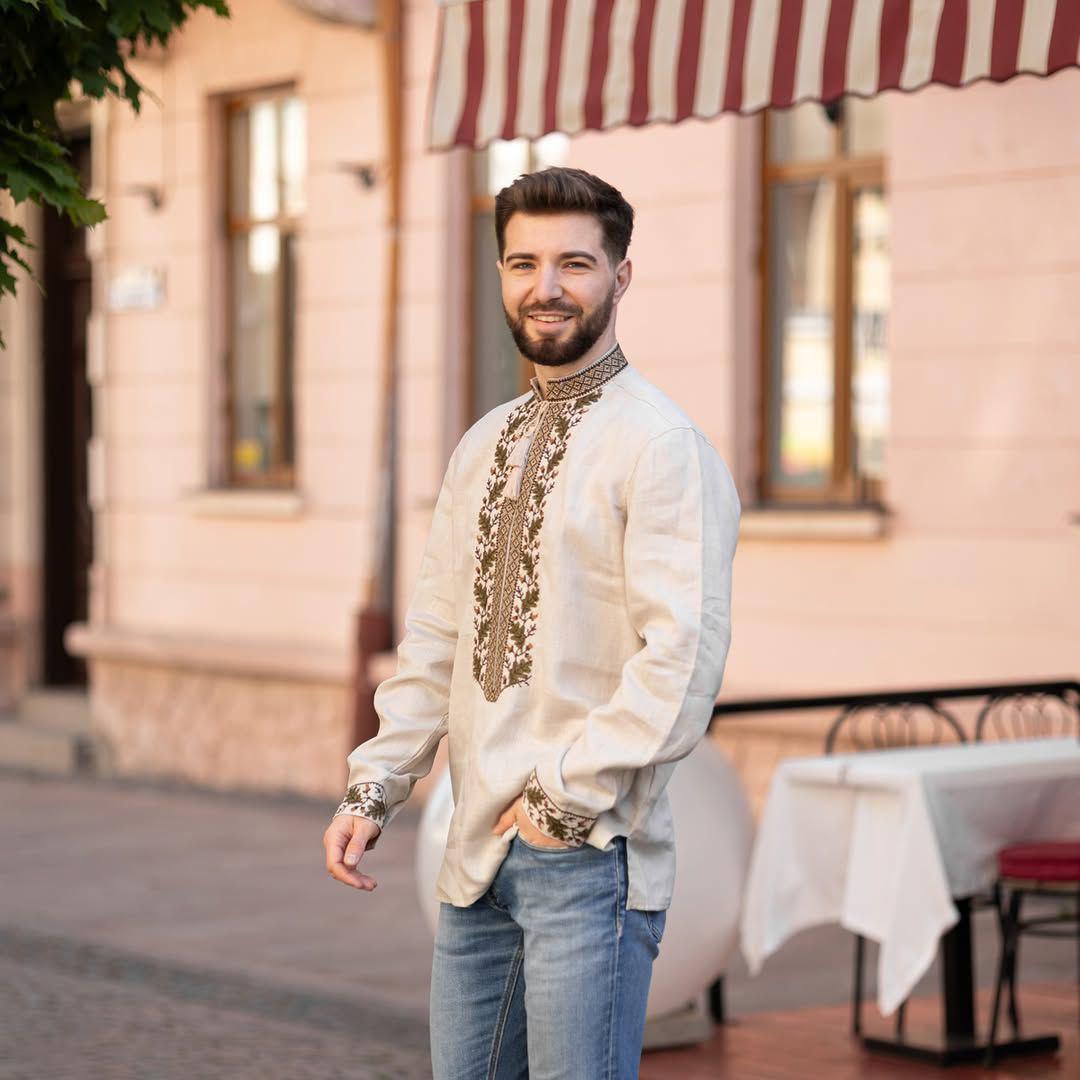 Вышиванка мужская р. 58 Бежевый (414) - фото 3 Вышиванка мужская р. 58 Бежевый (414) - фото 3