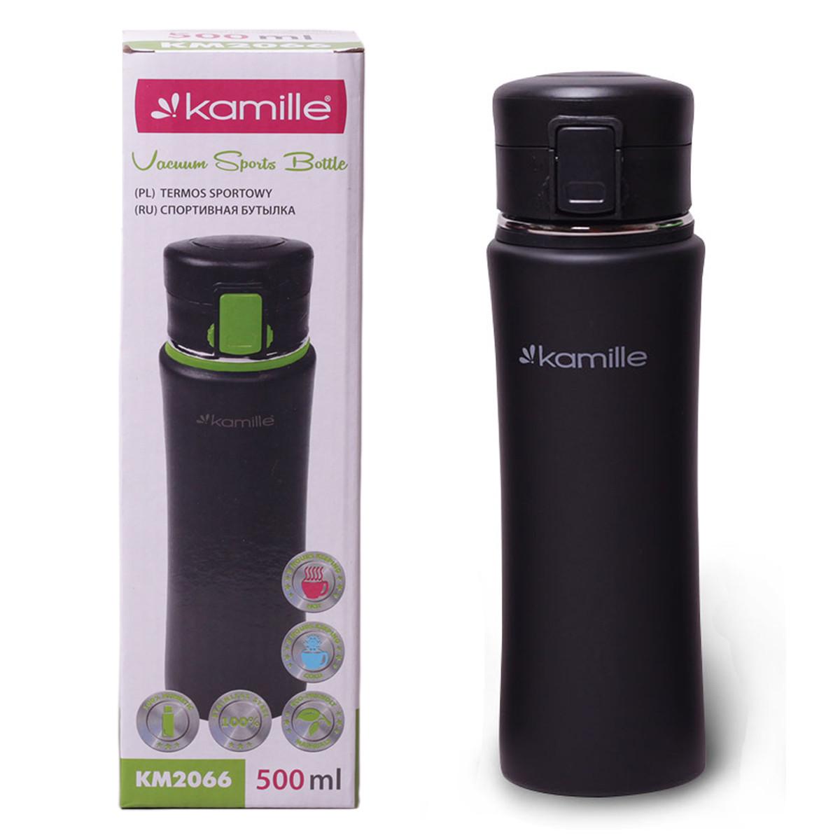 Пляшка спортивна Kamille KM-2066 з нержавіючої сталі 500 мл Чорний (29-84-2066CR)