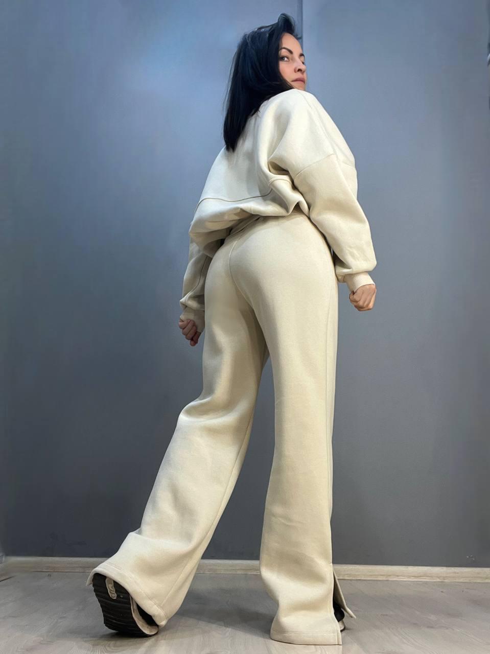Костюм женский QUZEN 472-472 пилот брюки палаццо широкие флис S Светло-бежевый (786) - фото 2