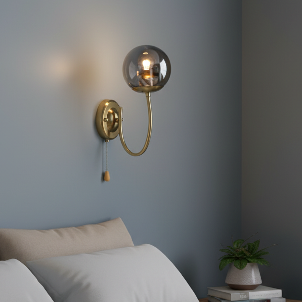 Бра Valeso со сферическим плафоном из стекла под лампу Е27 Медный/Черный (B N6609/1W COP)