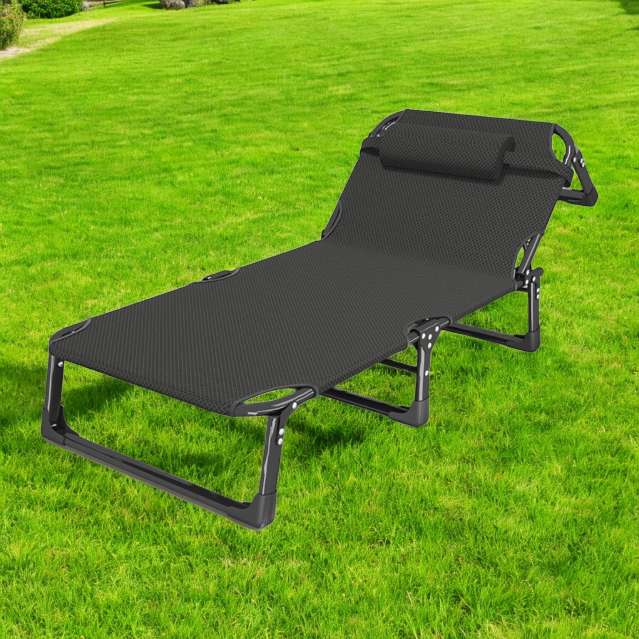Шезлонг раскладной WCG FB-S04 с подголовником со стальным каркасом Черный (FB-S041)