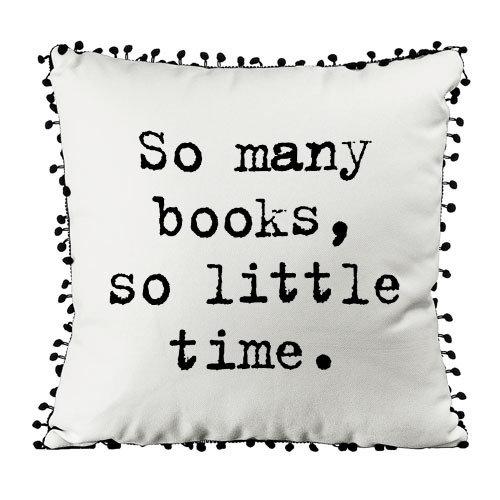 Подушка из мешковины с помпонами "So many books, so little time" 45x45 см (45PHBP_URB010)