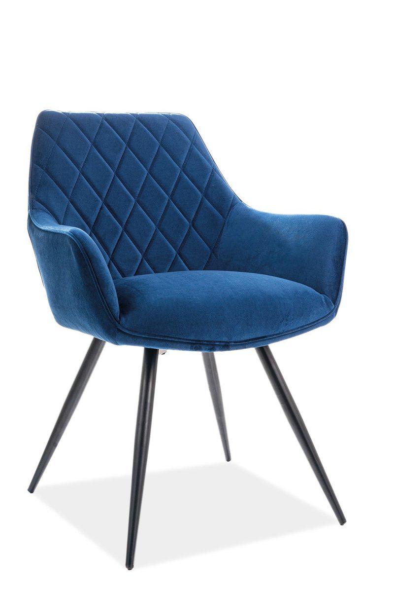 Стул кухонный Signal Linea Velvet 820х430х430 мм (мягкий для кухни/гостиной/офиса) Металл/Ткань Бархат цвет Черный/Синий (LINEAVCG)