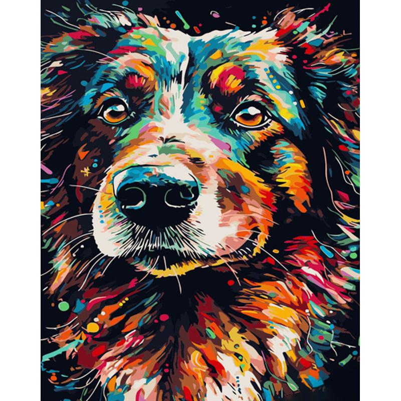 Картина по номерам Strateg Премиум Поп-арт бордер-коли с лаком и уровнем 40x50 см (GS1520)