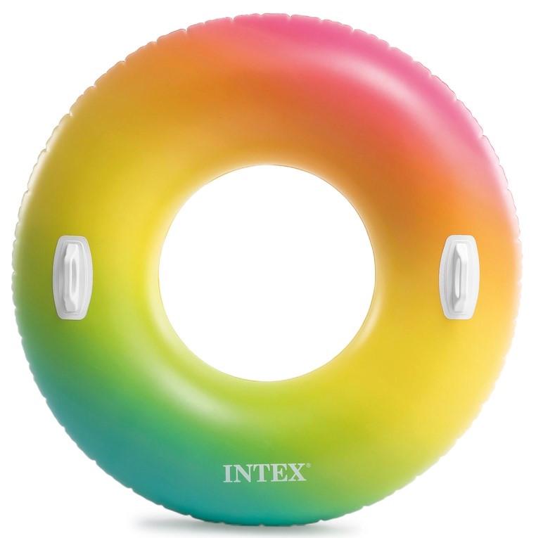 Надувной круг Intex 58202 с ручками с силиконовым клапаном Радужный омбре (57-9-58202 new)