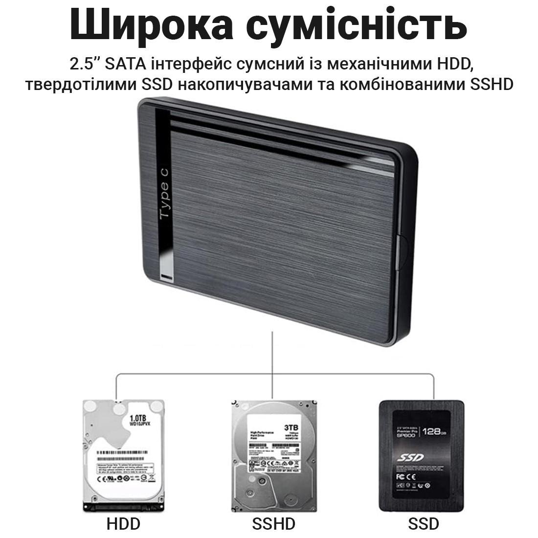 Зовнішня кишеня для жорстких дисків Addap EHDC-01c з Type-C виходом для 2,5" Sata SSD/HDD - фото 6