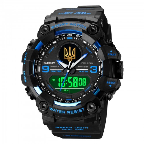 Наручные часы Patriot 001BUUAGD с логотипом Тризуб Черный/Синий (2101028632)