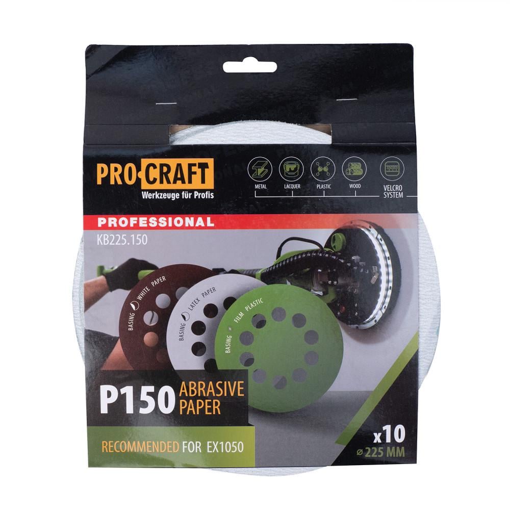 Круг шлифовальный самозацепной Procraft KB225 P150 для шлифмашин EX1050/EX1050K/EX750 10 шт. 10 отверстий 225 мм