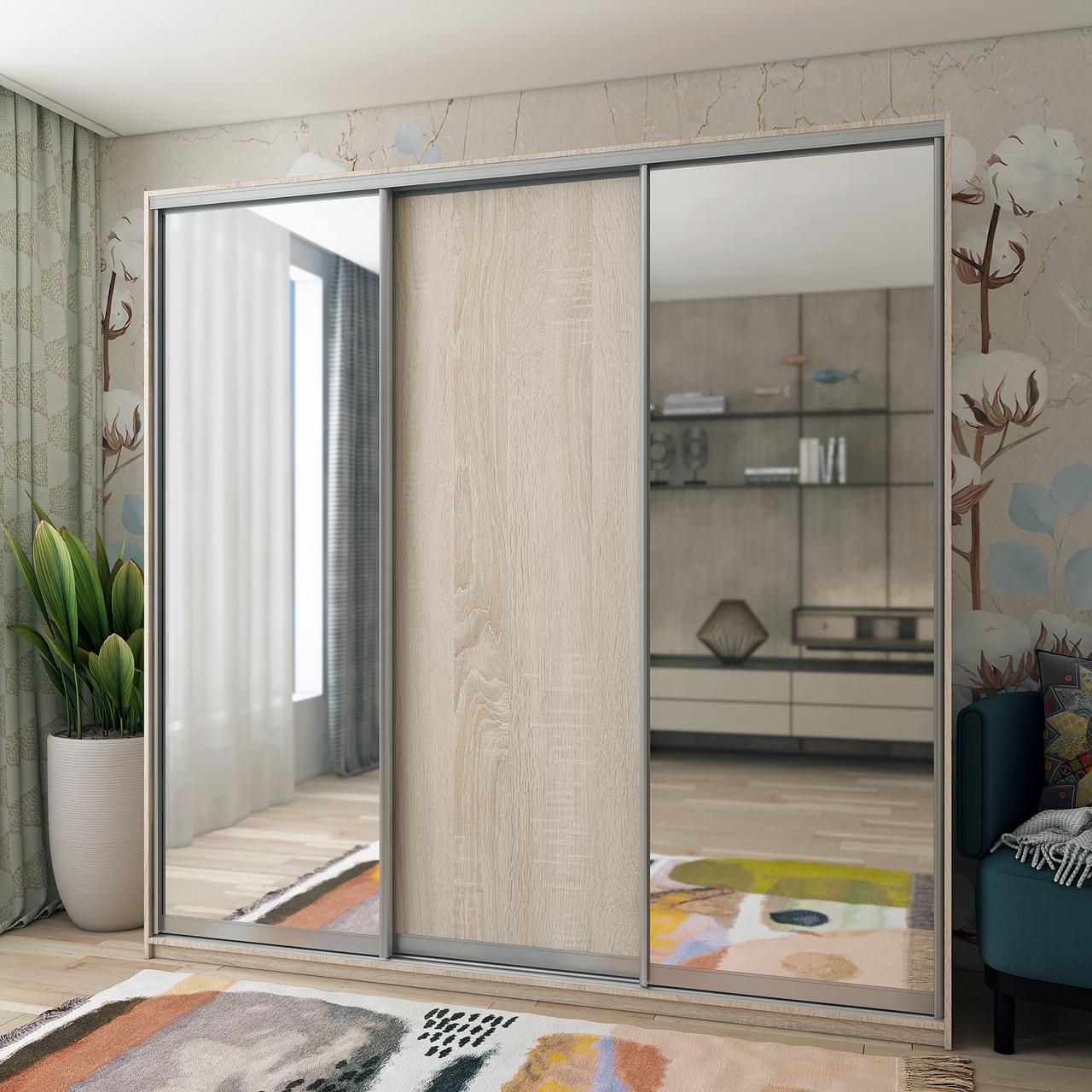 Шкаф-купе Doros Сити Лайт 1 ДСП/2 зеркала 225х60х225 см Дуб Сонома (42002136)