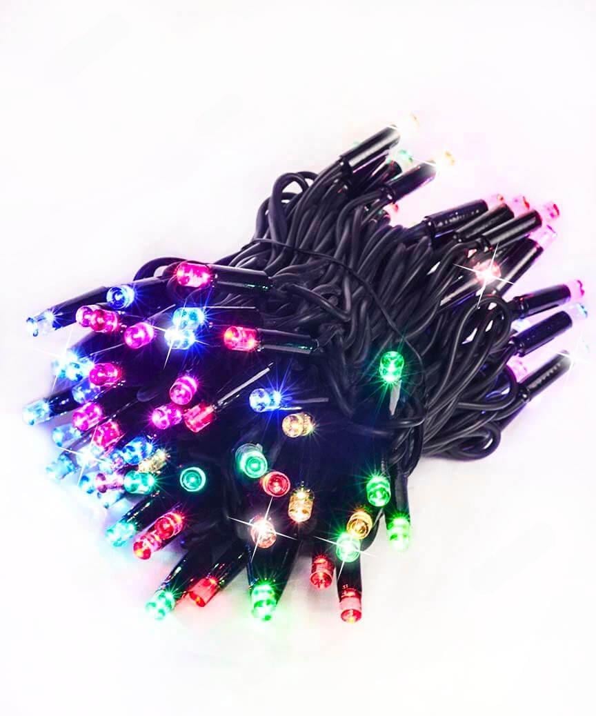 Гирлянда уличная 100 LED провод каучуковая 2,2 мм 10 м Черный + FLASH от сети Разноцветный свет (SZ-1423-54)