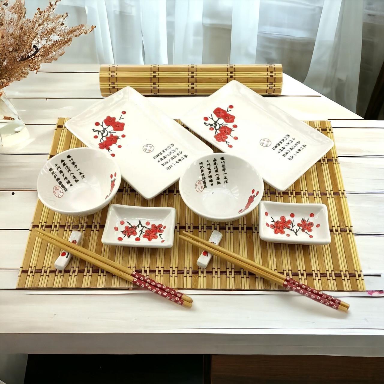 Подарочный набор для суши Красная сакура на 2 персоны 12 предметов 39х27,5х5,5 см (07-34282B) - фото 2 Подарочный набор для суши Красная сакура на 2 персоны 12 предметов 39х27,5х5,5 см (07-34282B) - фото 2