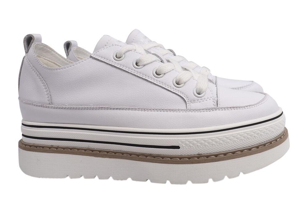 Кеди жіночі Vikonty зі шкіри на платформі на шнурівці Білий (218-21DK 39)