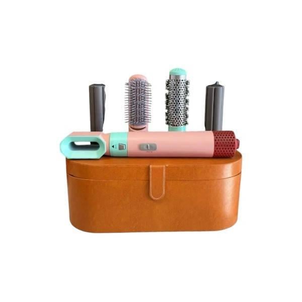 Стайлер для волосся 5в1 матовий в шкіряному кейсі Рожевий (5978)