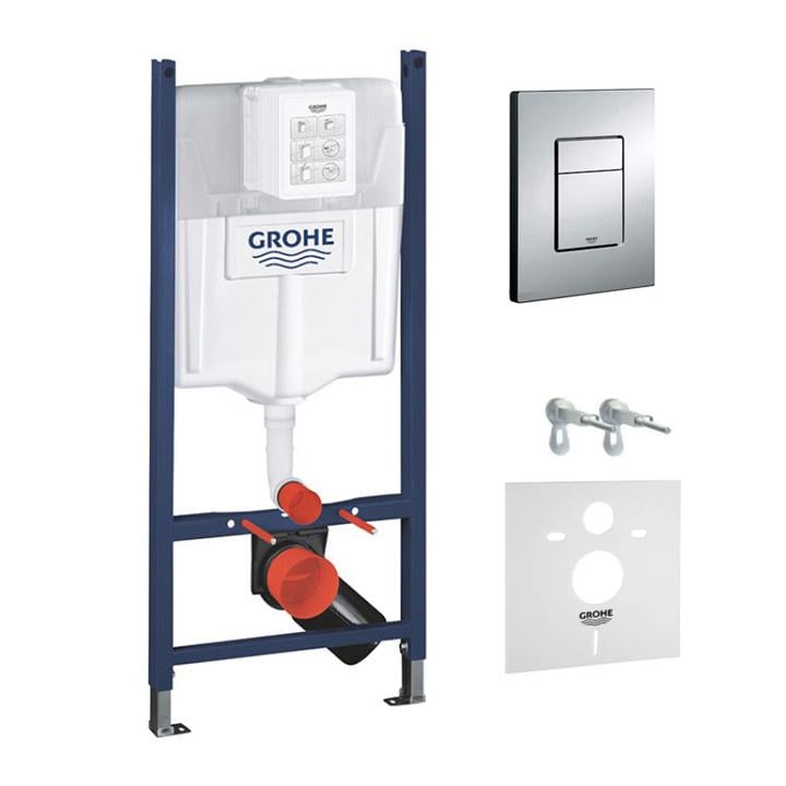 Система інсталяції для унітазу Grohe Rapid SL3 з клавішею змиву Grohe Skate Cosmopolitan Хром (3884000G + 38732000)