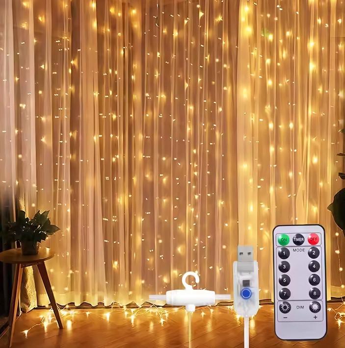 Гирлянда штора 300 LED USB пуль/крючки 3х3 м Теплый белый (29854805)