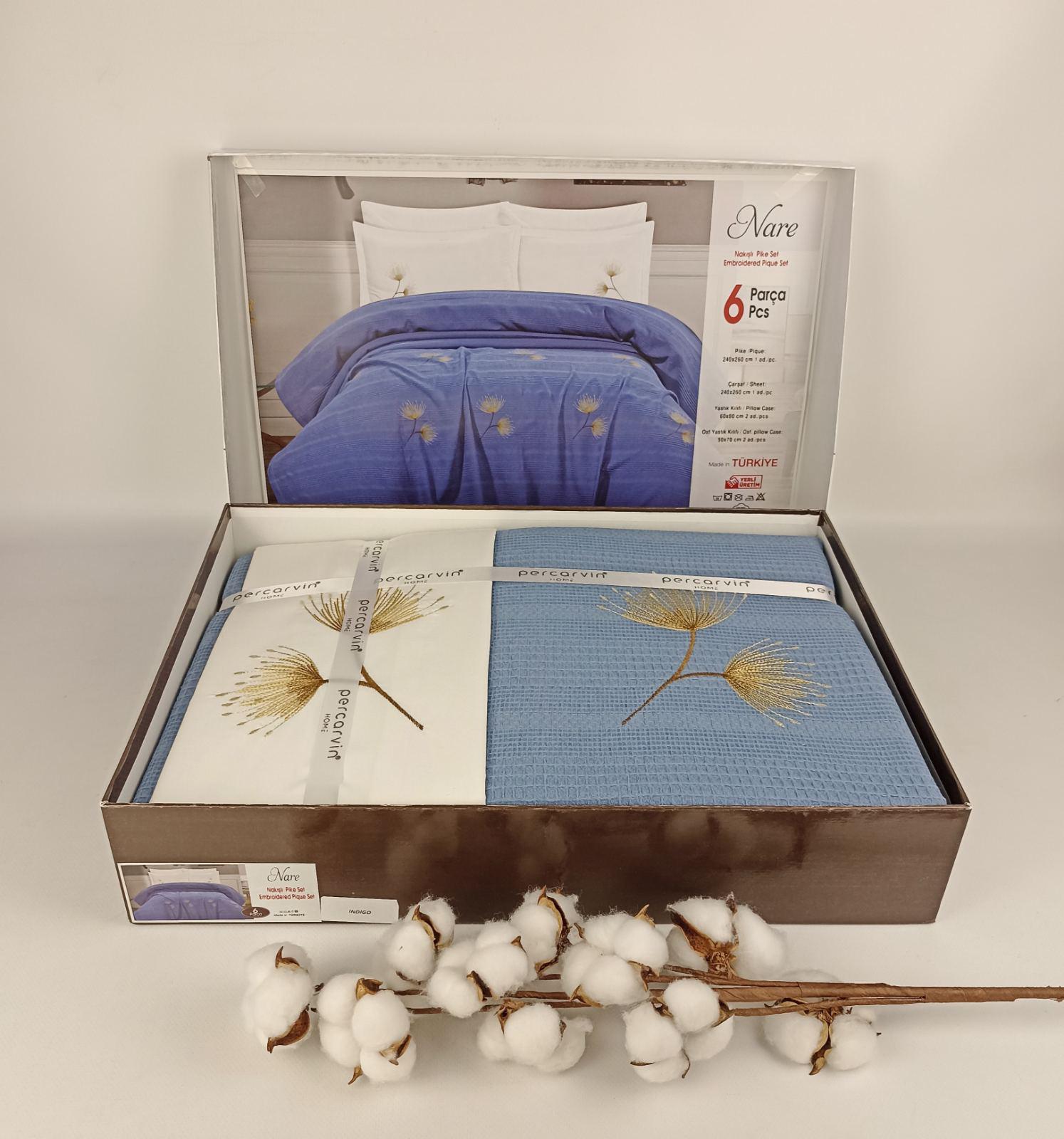 Набір покривал із наволочками Pique Batunur Nare 240х260 см Indigo (CN37858) - фото 1 Набір покривал із наволочками Pique Batunur Nare 240х260 см Indigo (CN37858) - фото 1