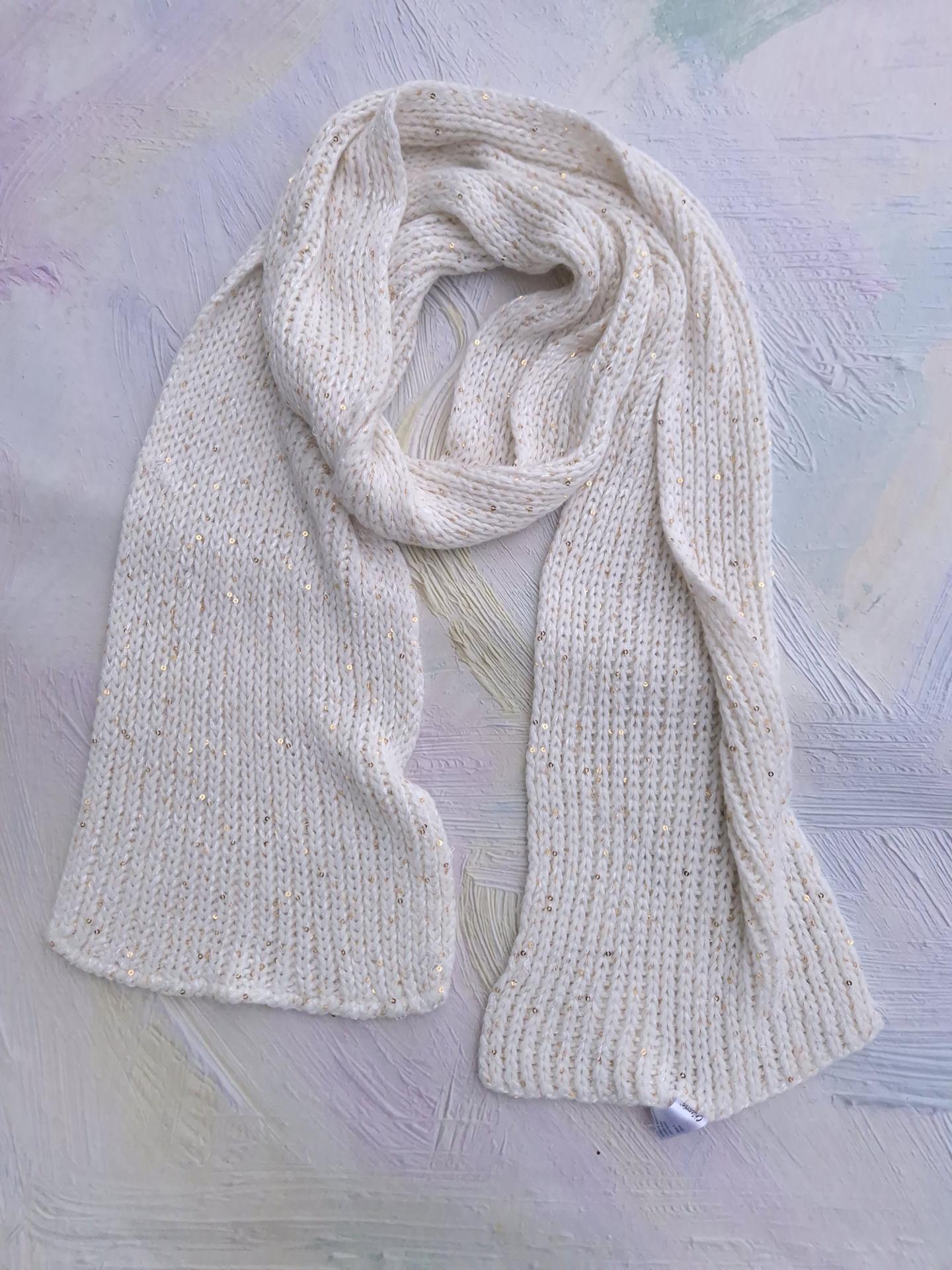 Шарф женский вязанный с паетками осень-зима Chicoree 186х20 см Молочный (18662) Шарф женский вязанный с паетками осень-зима Chicoree 186х20 см Молочный (18662)