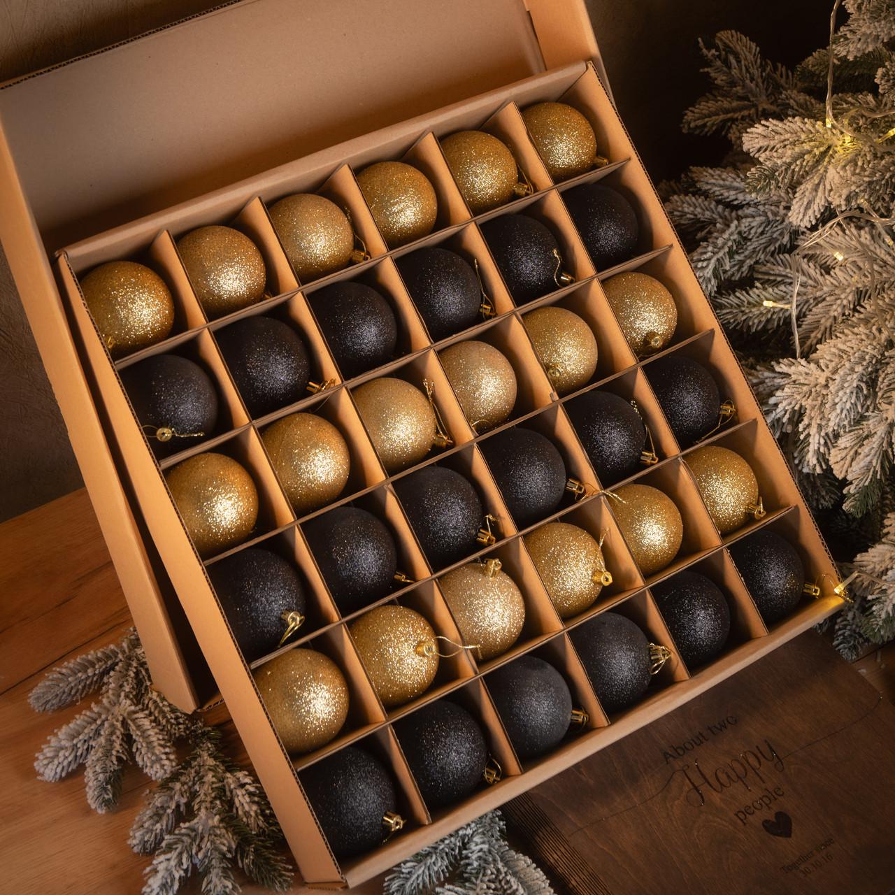 Набор игрушек на елку Блестящий микс 36 шт. Золотисто-черный (2765837159) - фото 1