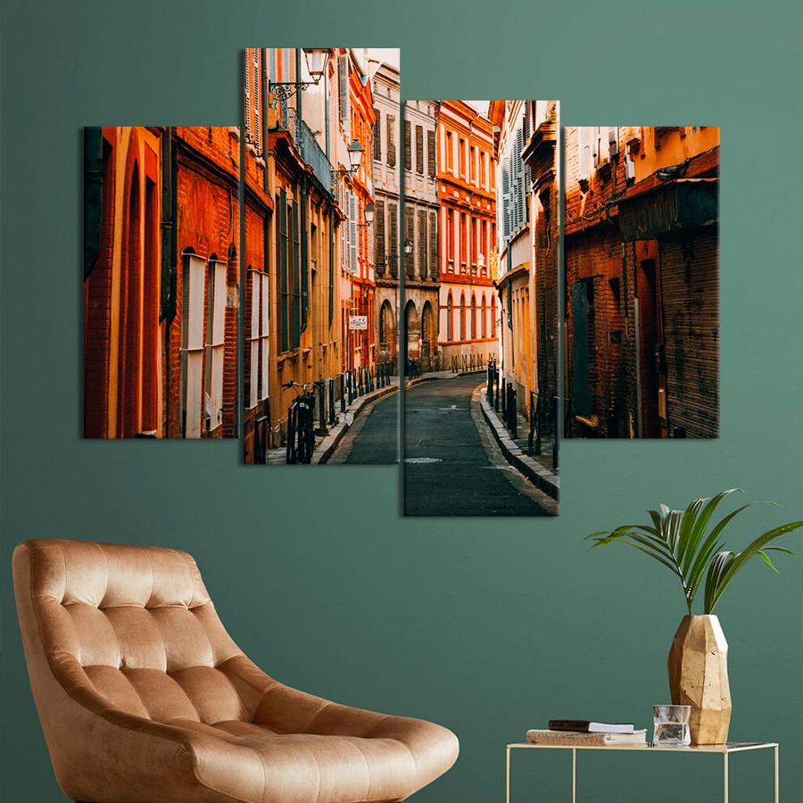 Картина город дорога среди старых зданий 149x106 см (A661-4)