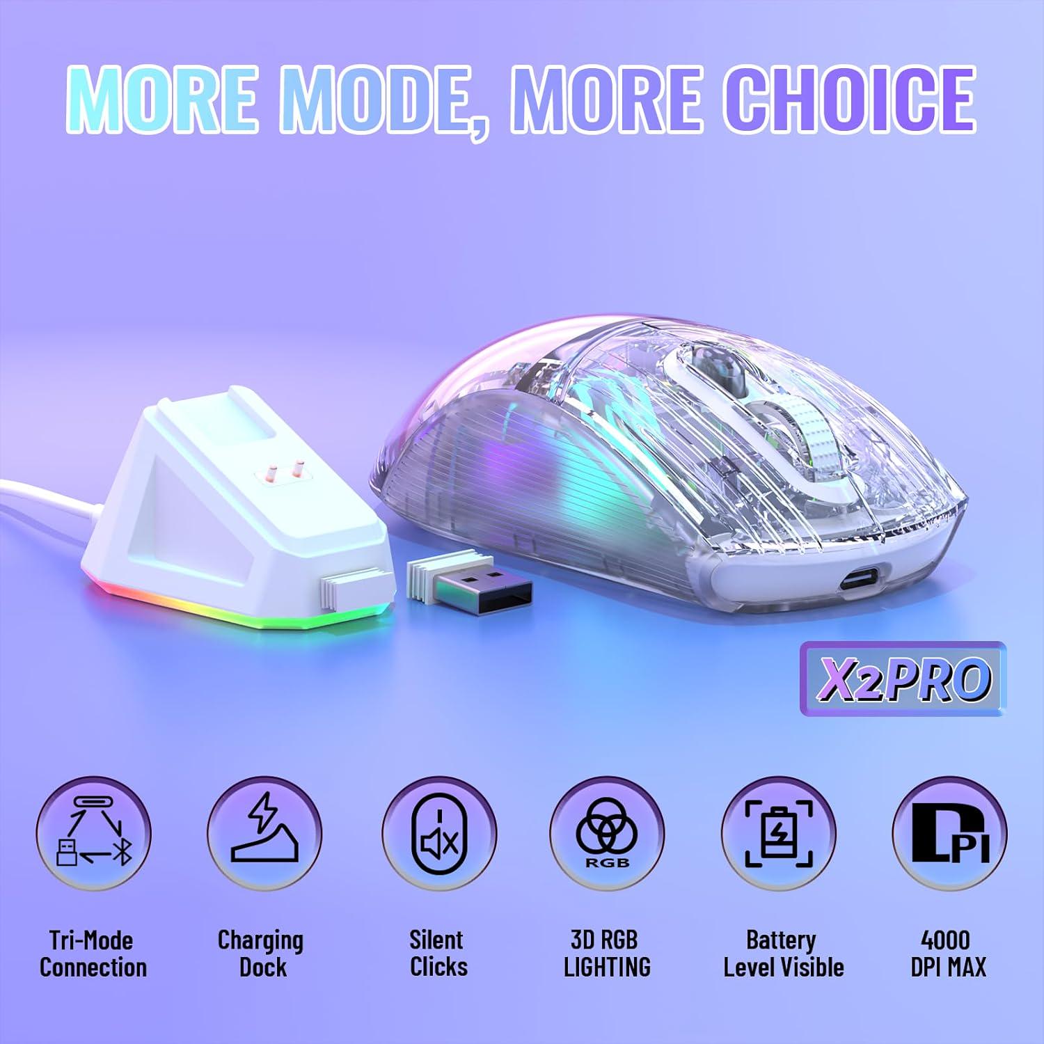 Мышка игровая беспроводная attack shark X2 Pro RGB 3 режима 2,4 G/Bluetooth/кабель/док станция 4000 DPI White - фото 6 Мышка игровая беспроводная attack shark X2 Pro RGB 3 режима 2,4 G/Bluetooth/кабель/док станция 4000 DPI White - фото 6