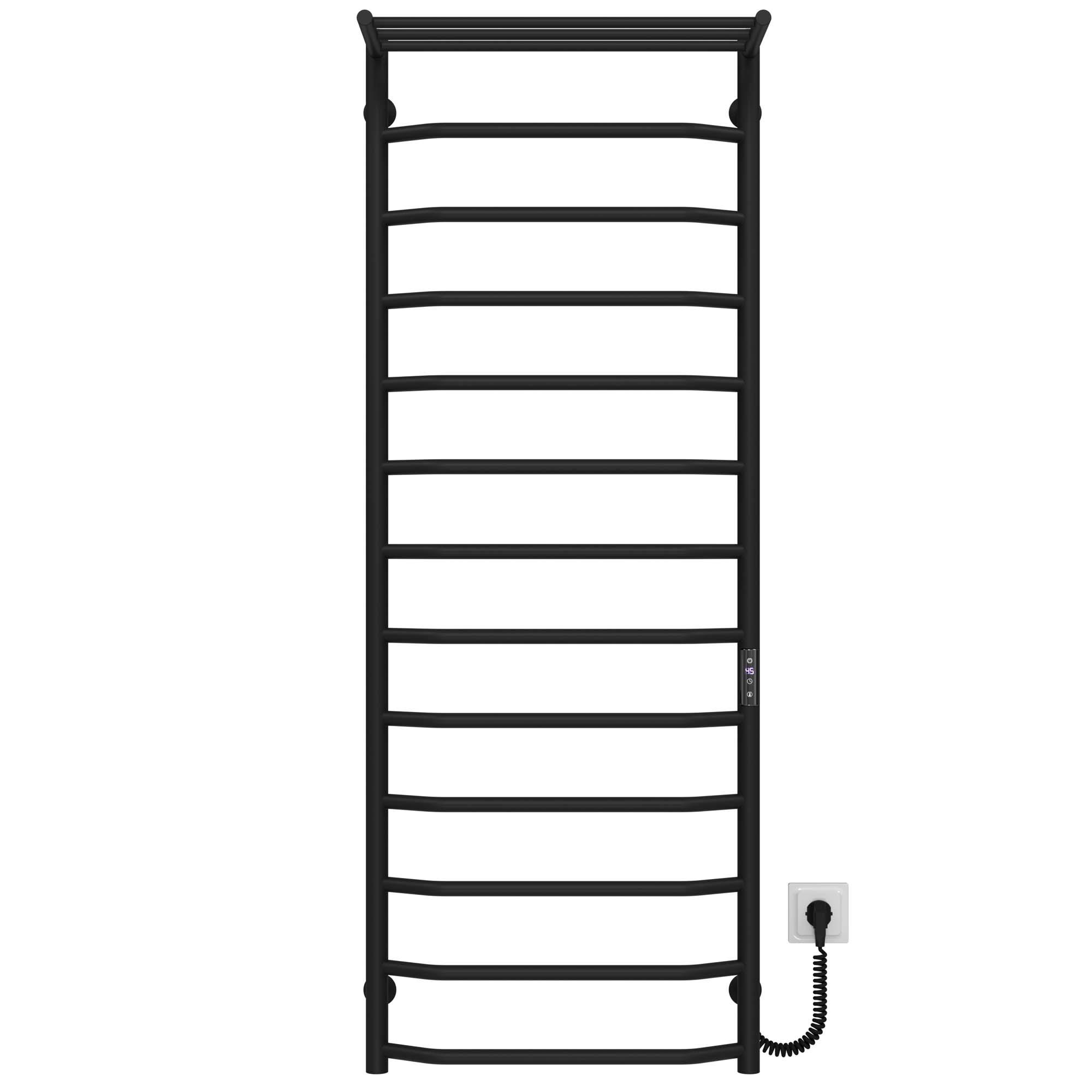 Полотенцесушитель электрический с полкой Deffi Трапеция П13 JD03 правое подключение нержавеющая сталь 500х1400 мм Черный (C.TP.140.50.13.E.B.R.1)