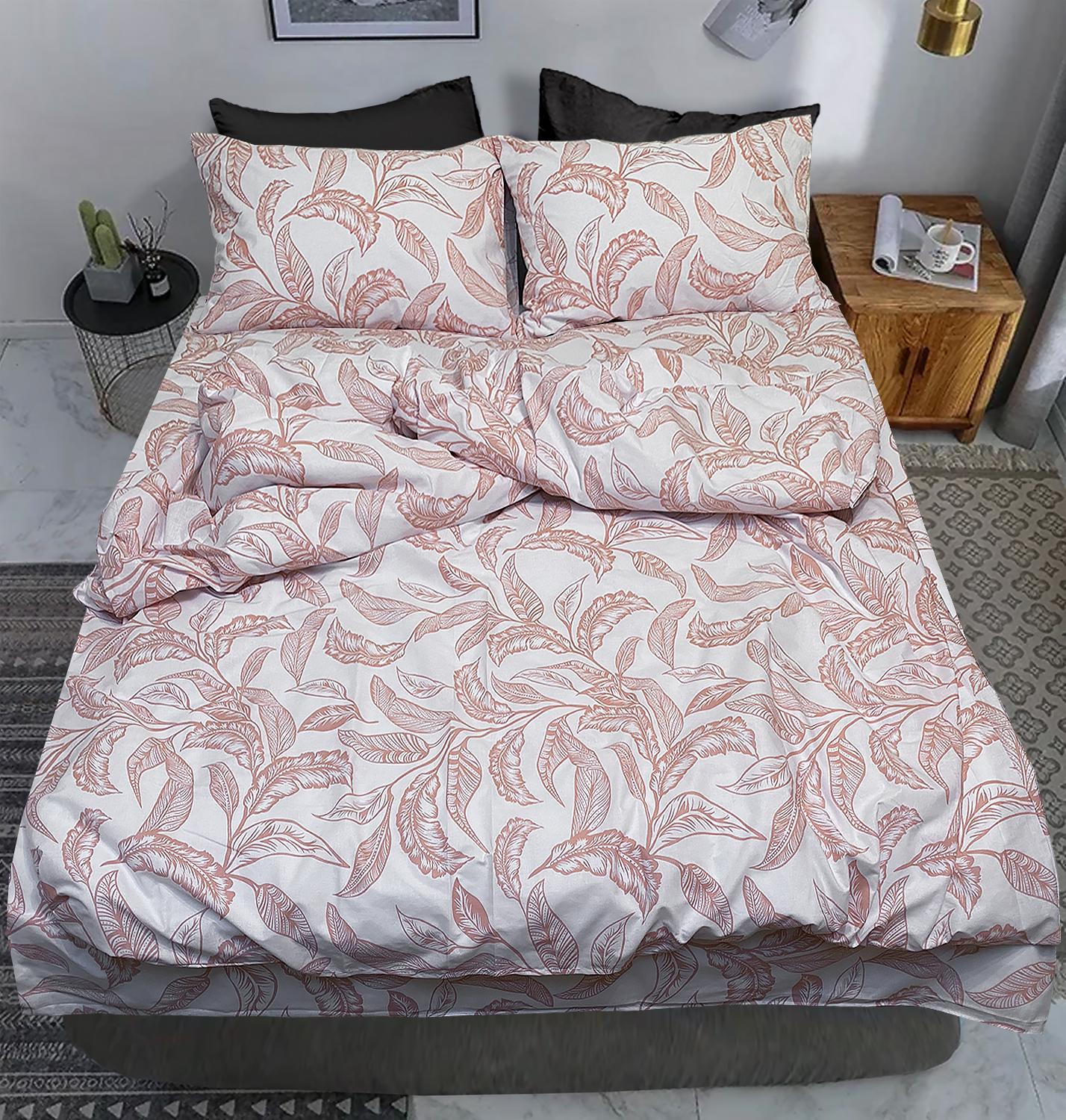 Комплект постельного белья Zastelli 40-1428 White Листья бязь двуспальный 175х210 см Розовый (21206)