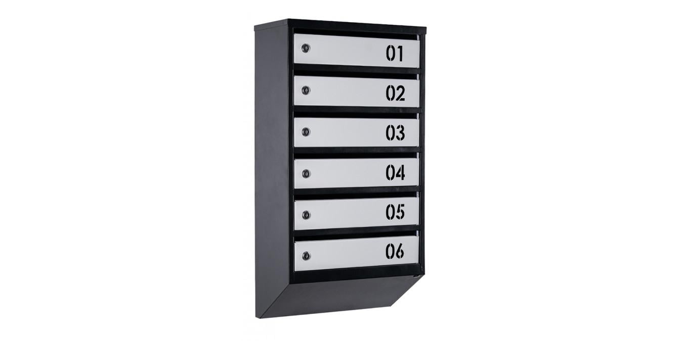 Почтовый ящик многосекционный Галиндустрия ЯП-06-В из металла на 6 квартир с номером 390x750x200 мм Черно-серый (124-119-000004054)