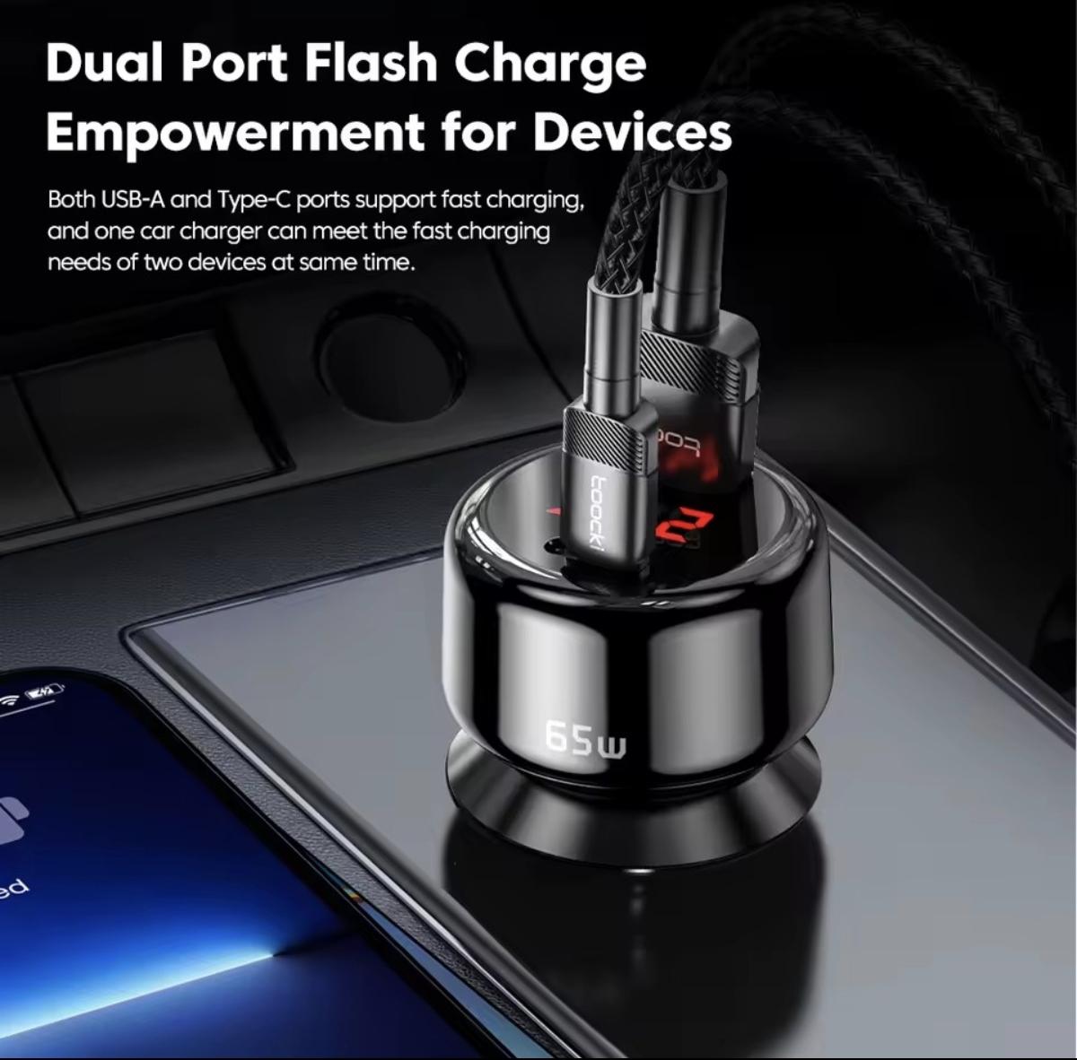 Зарядное устройство для автомобиля Toocki 65W (1 Type-C 65w 1 USB 30w) - фото 3 Зарядное устройство для автомобиля Toocki 65W (1 Type-C 65w 1 USB 30w) - фото 3