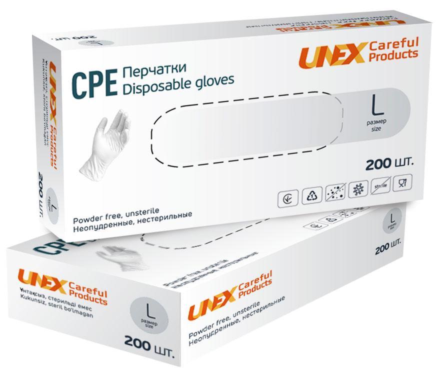 Перчатки Unex CPE неопудренные 200 шт. L Прозрачный - фото 2