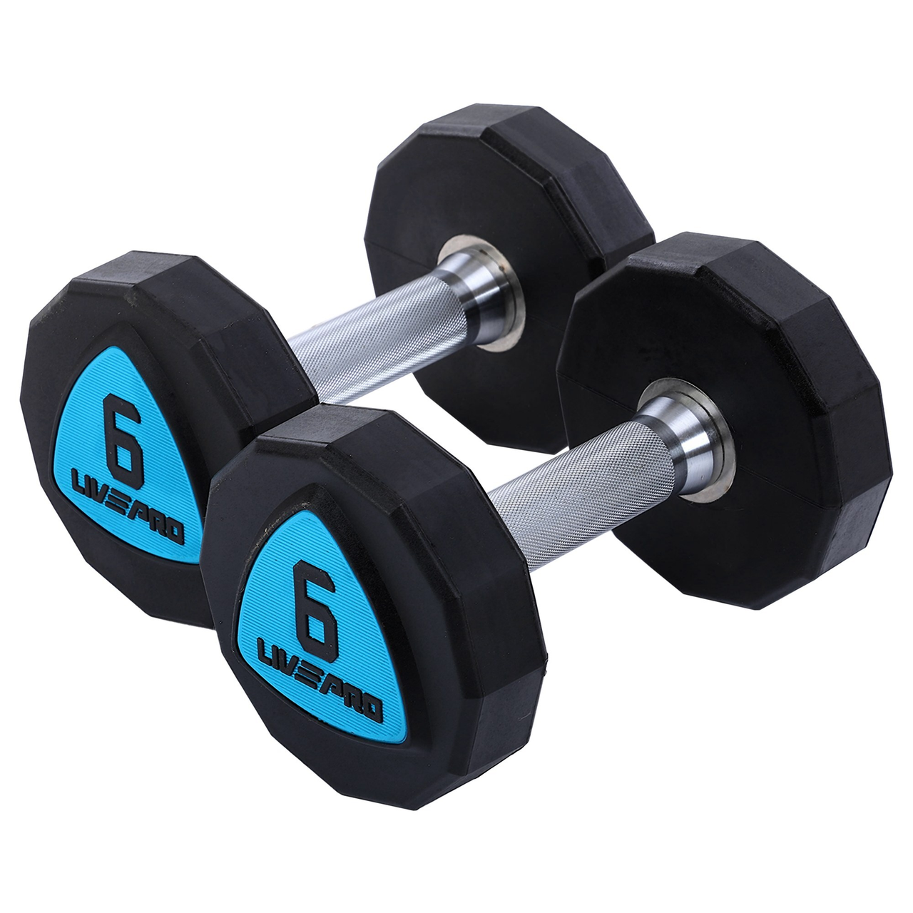 Гантели цельные профессиональные с полиуретановым покрытием LiveUp LP8003-6 2 шт. по 6 кг Черный/Синий