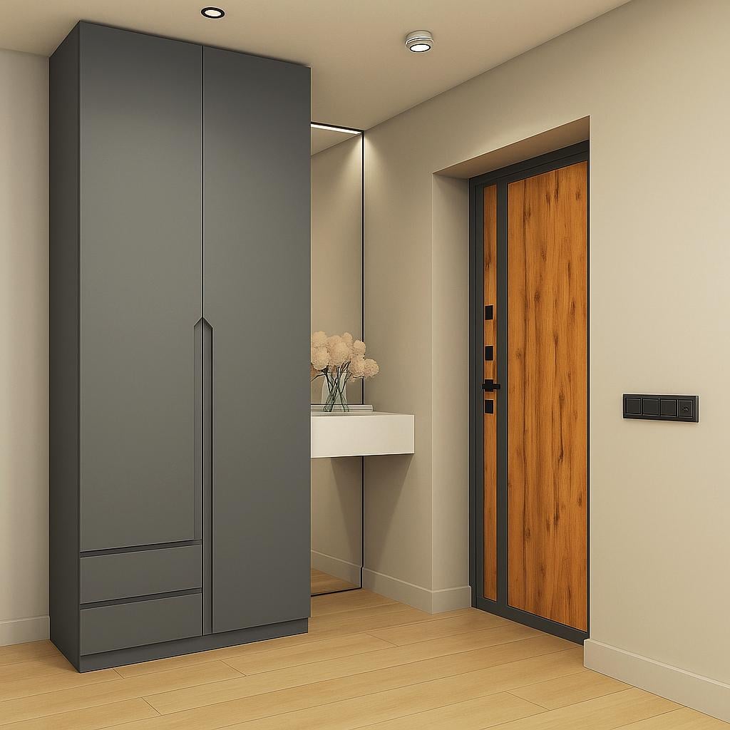 Шкаф распашной ШР3 SENAM V и J 2500х1000х450 мм корпус ДСП Серый графит/фасад МДФ краска RAL7012 Базальтовый серый (ШР3.25.45.10.ФР.5)