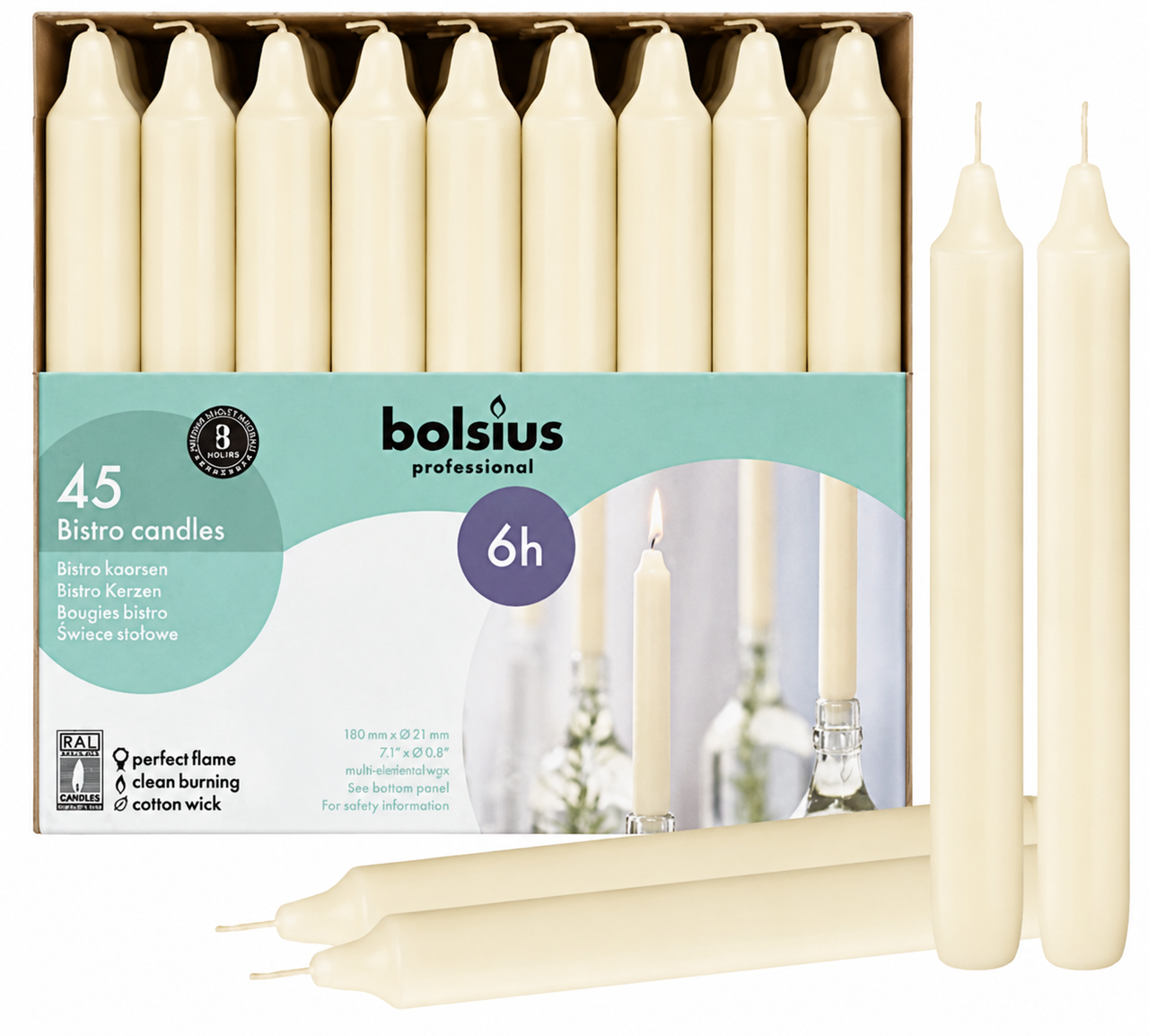 Свеча столовая Bolsius 180/21 45 шт. Ivory (3157909084)