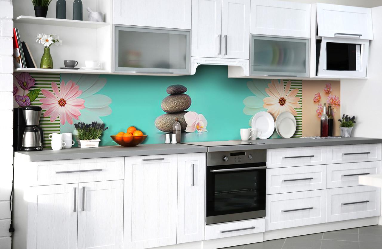 Кухонный фартук Камни и цветы из самоклеющейся виниловой пленки 60х300 см Голубой Кухонный фартук Камни и цветы из самоклеющейся виниловой пленки 60х300 см Голубой