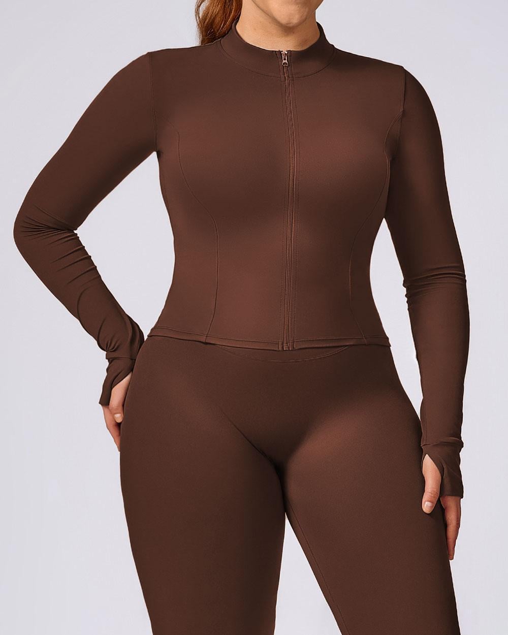 Кофта на блискавці plus size з довгими рукавами 73139 S р. 36/38 Кавовий (3617101769)