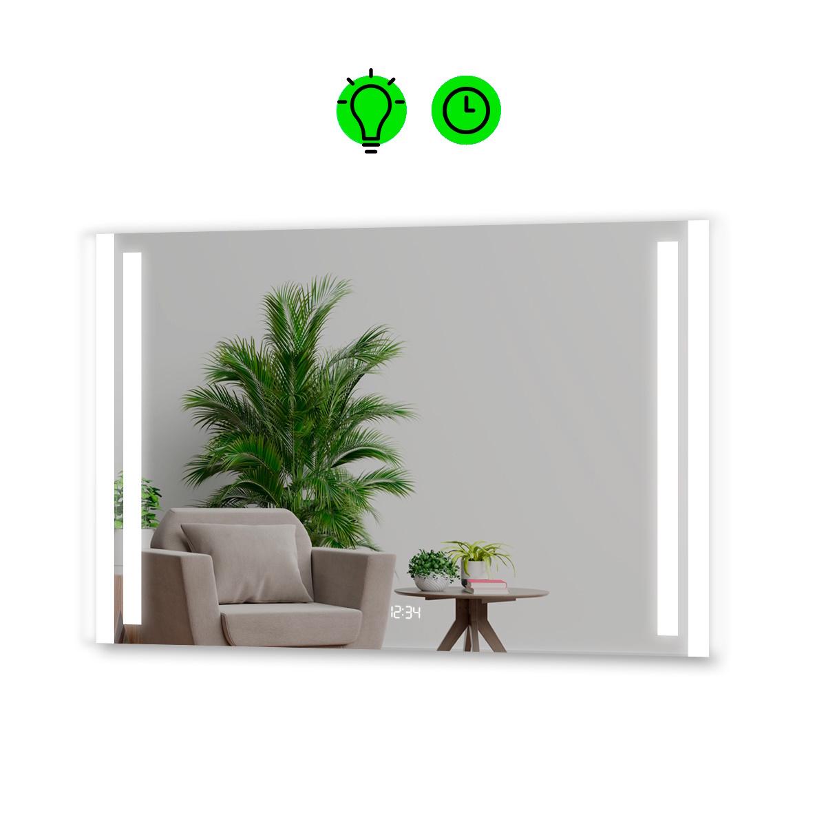 Зеркало с LED подсветкой Mirta с облегченным корпусом и часами 1200x800 мм (13296705)