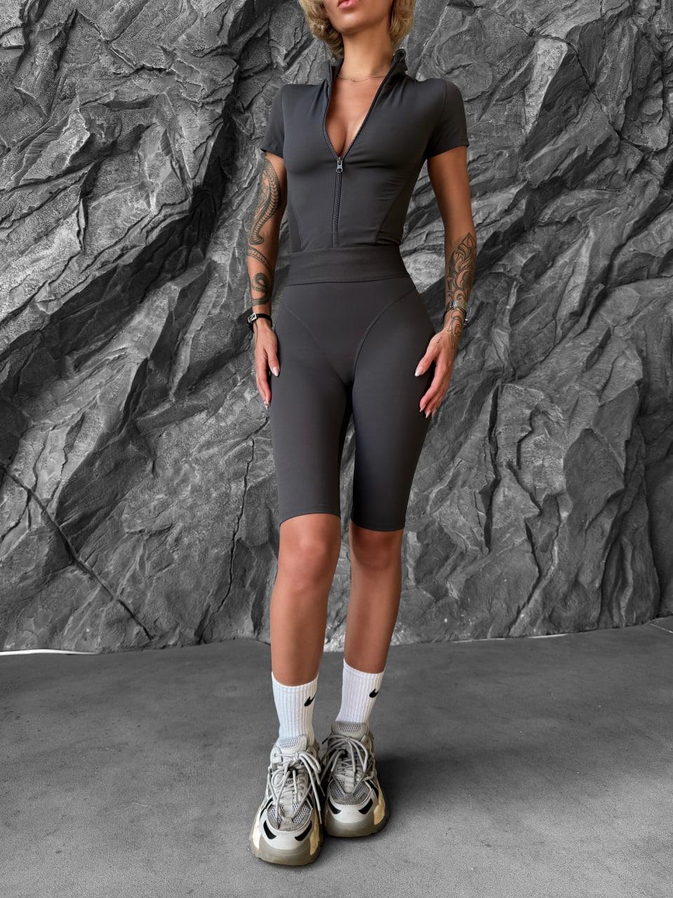 Комбінезон-велосипедки спортивний з імітацією білизни S Темно-сірий (GZBSH04S) Комбінезон-велосипедки спортивний з імітацією білизни S Темно-сірий (GZBSH04S)