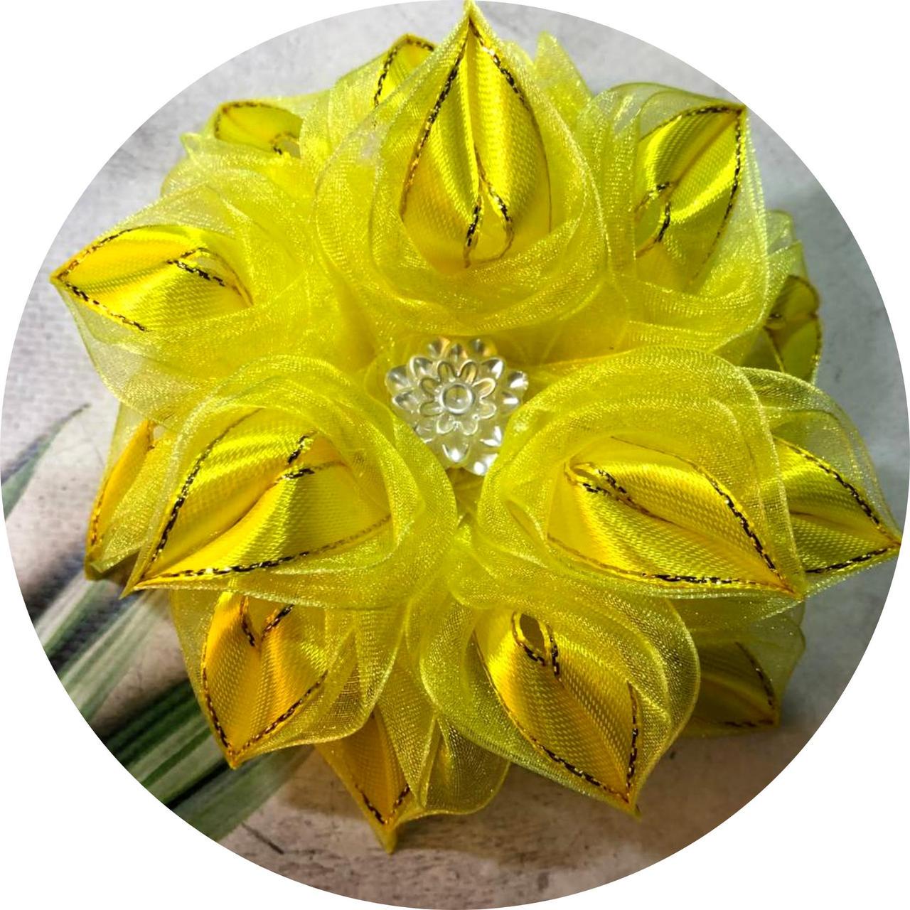 Бантик детский на заколке D12 см Желтый (10020)