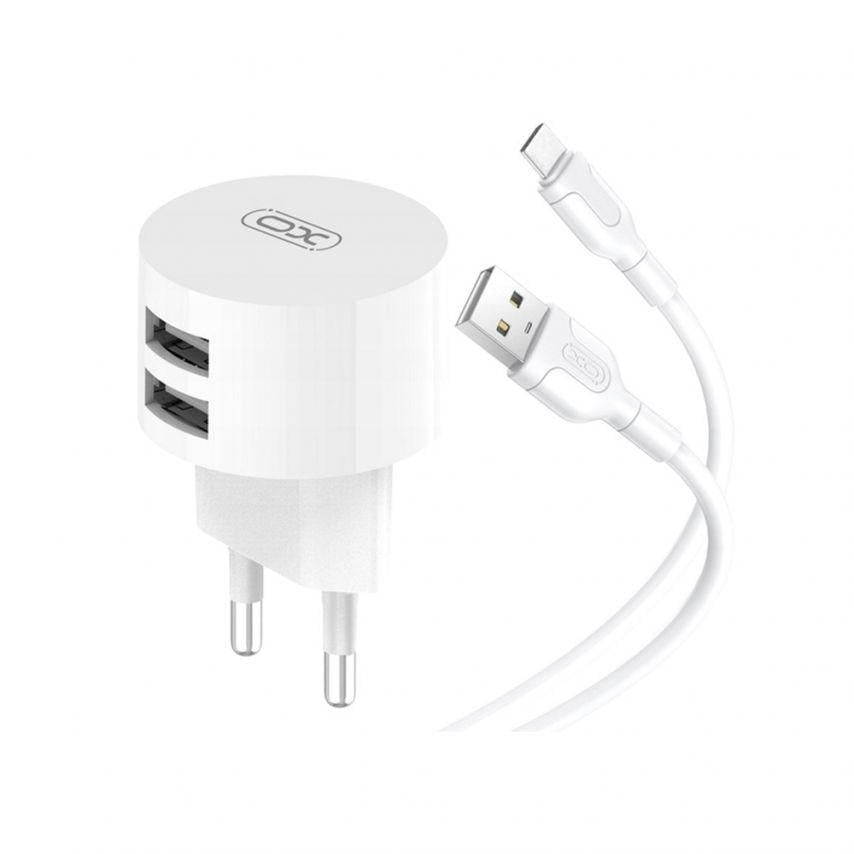 Адаптер Xo L62 2USB/2.4A и Data Cable USB для Type-C White
