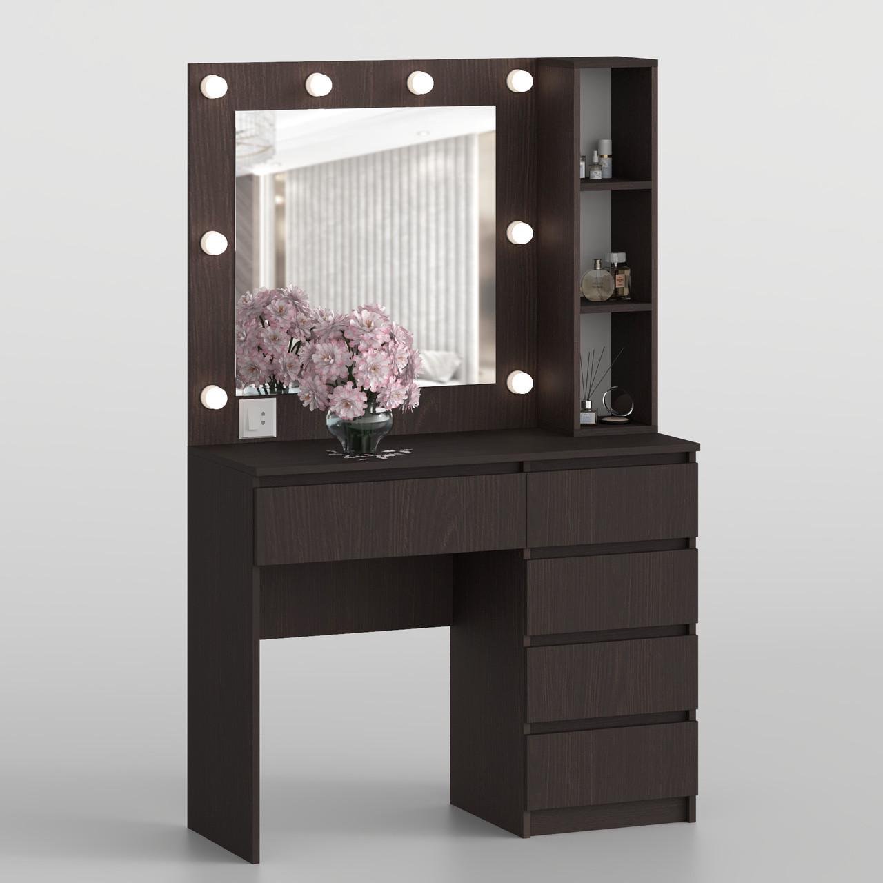 Туалетний столик New and Classic із квадратним дзеркалом 1600х1000х400 мм Венге магія